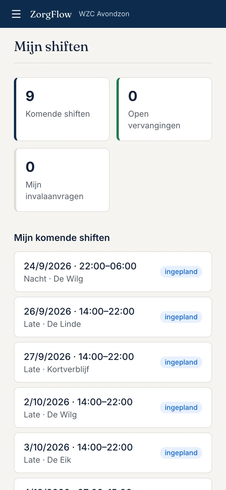 Mijn shiften op een telefoon